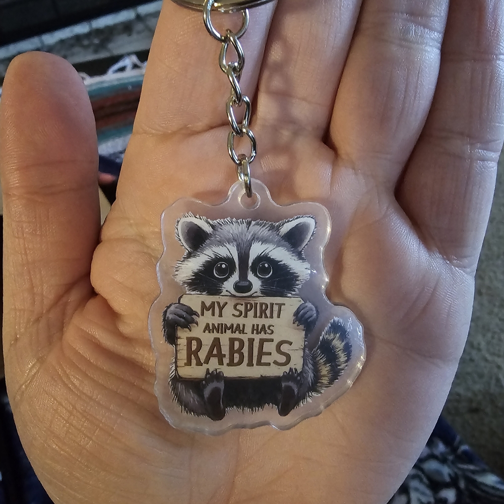 Raccoon Keychain - Black and White